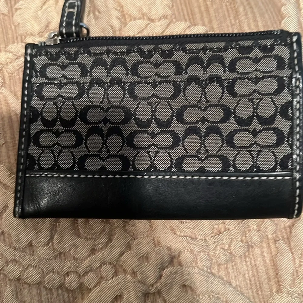Coach Black Gray Signature wallet Jacquard Card ID Holder Key Chain host pick - Picture 4 of 15